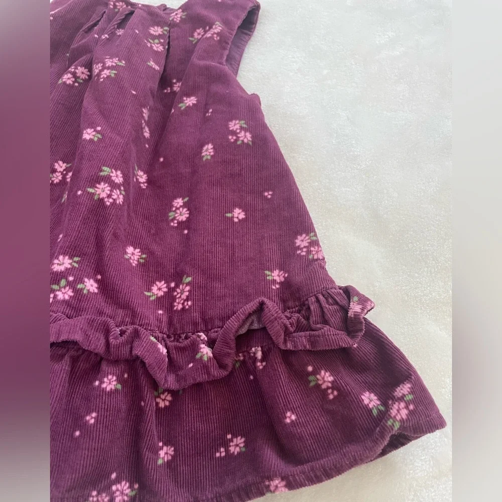 EUC Janie and Jack Purple Corduroy Floral Infant  Dress